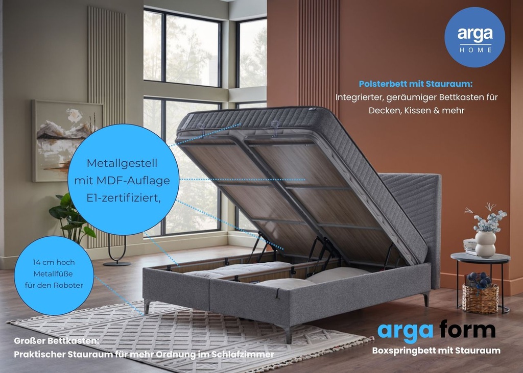 Argaform BOXSPRINGBETT mit Stauraum , 160x200